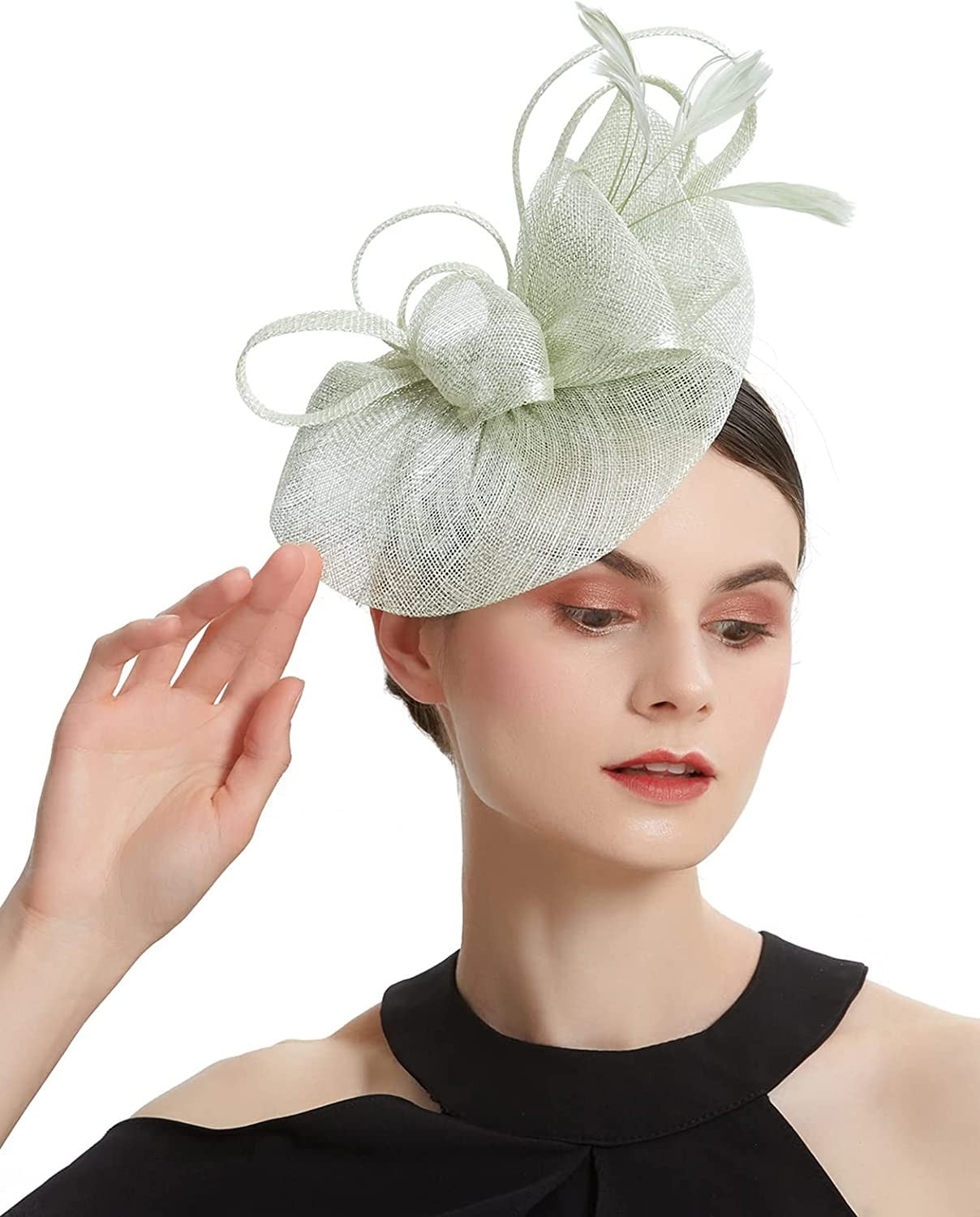 Chapéu Fascinator Feminino Pillbox Kentucky com Pena Derby Sinamay Fascinator Tiara Chapéu Fascinator para Chá para Coquetel