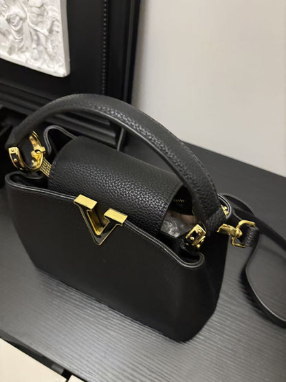 New Vintage Shoulder Bag for Women Cowhide Underarm Crossbody Bucket Bag Ladies Luxury Designer Handbags with Original Logo