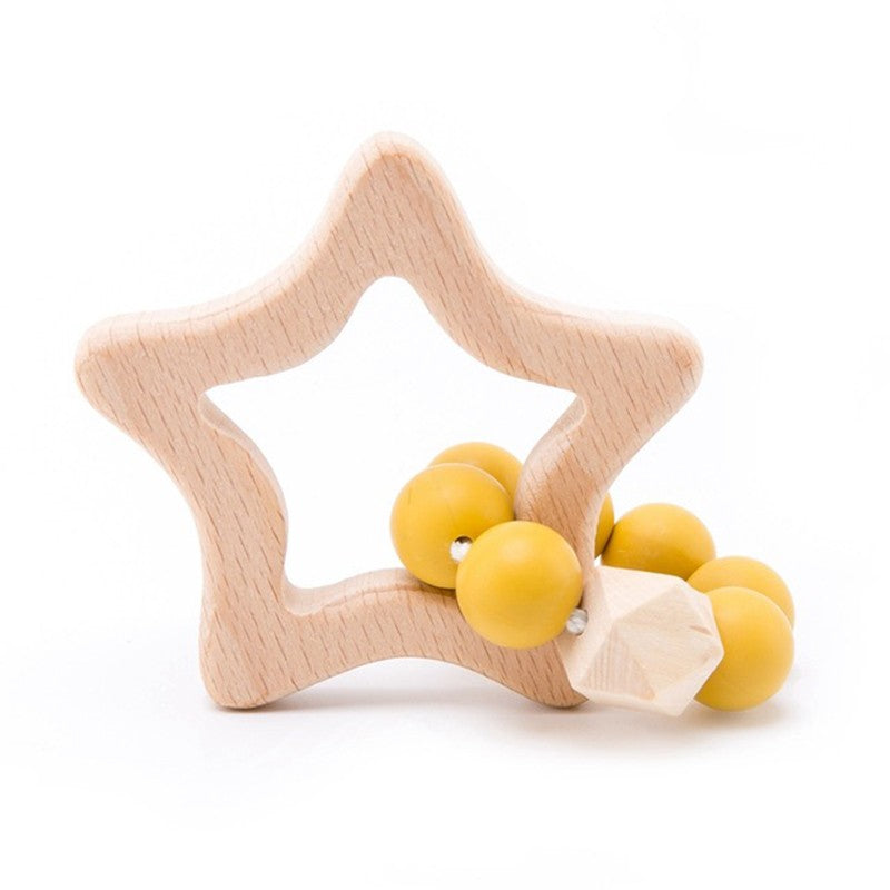 Wooden Rattle Teether Baby Toys Crochet Beads Baby Teether Baby Nursing Bracelet Rattle Chewable Teething Beads For Kids Gifts