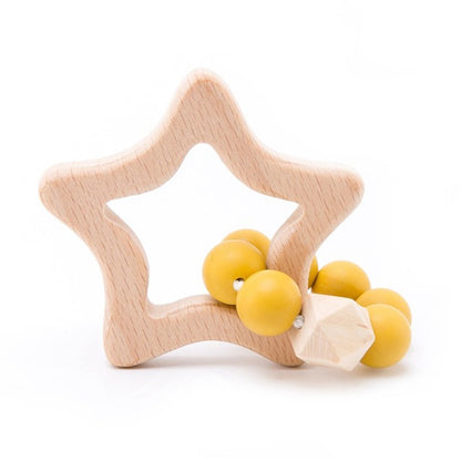 Wooden Rattle Teether Baby Toys Crochet Beads Baby Teether Baby Nursing Bracelet Rattle Chewable Teething Beads For Kids Gifts