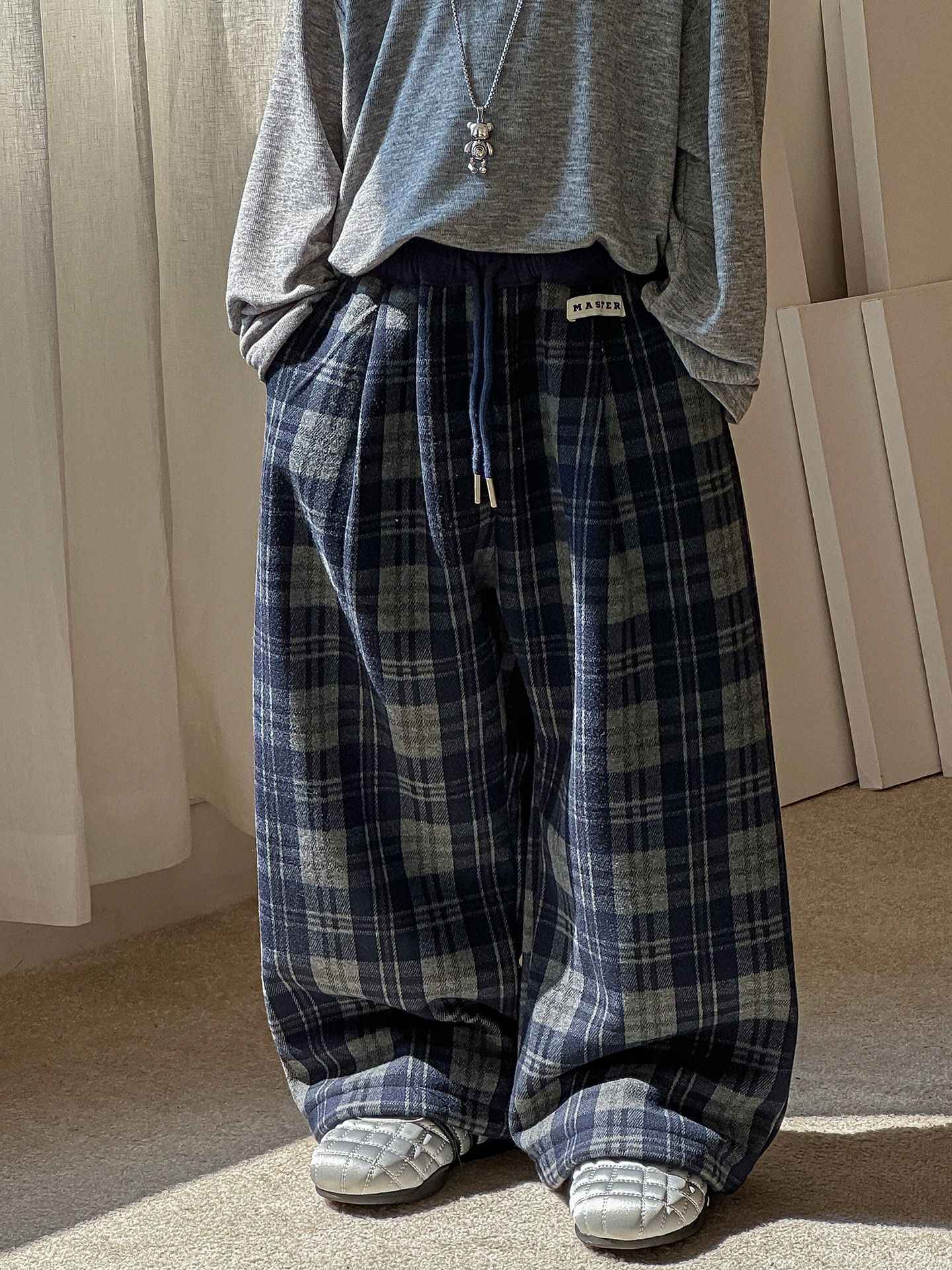 2025 Autumn Winter Cotton Boys Casual Pants Children Fleece-Lined Kids Plaid Loose Long Trouser Soft Warm 3-12 Years Outfit