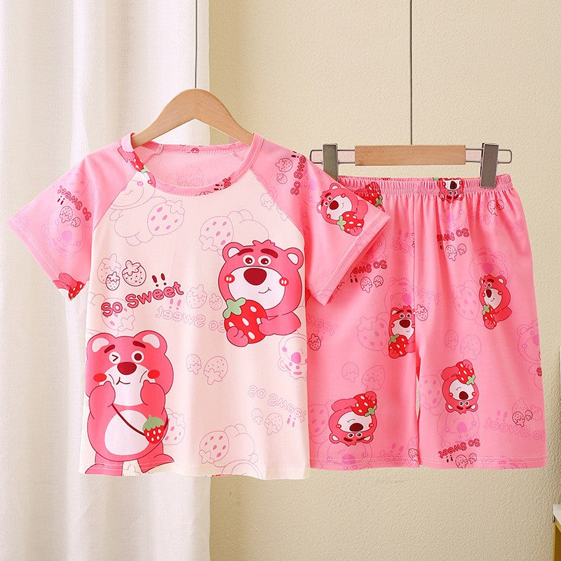 Summer Children's Pajamas Short Sleeve Girls' Cartoon Big Boys' Home Furnishing Set
