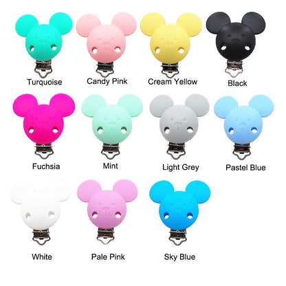 Chenkai 10PCS Round Bear Star Silicone Teether Clip DIY Baby Pacifier Dummy Chain Holder Soother Nursing Jewelry Toy Clips