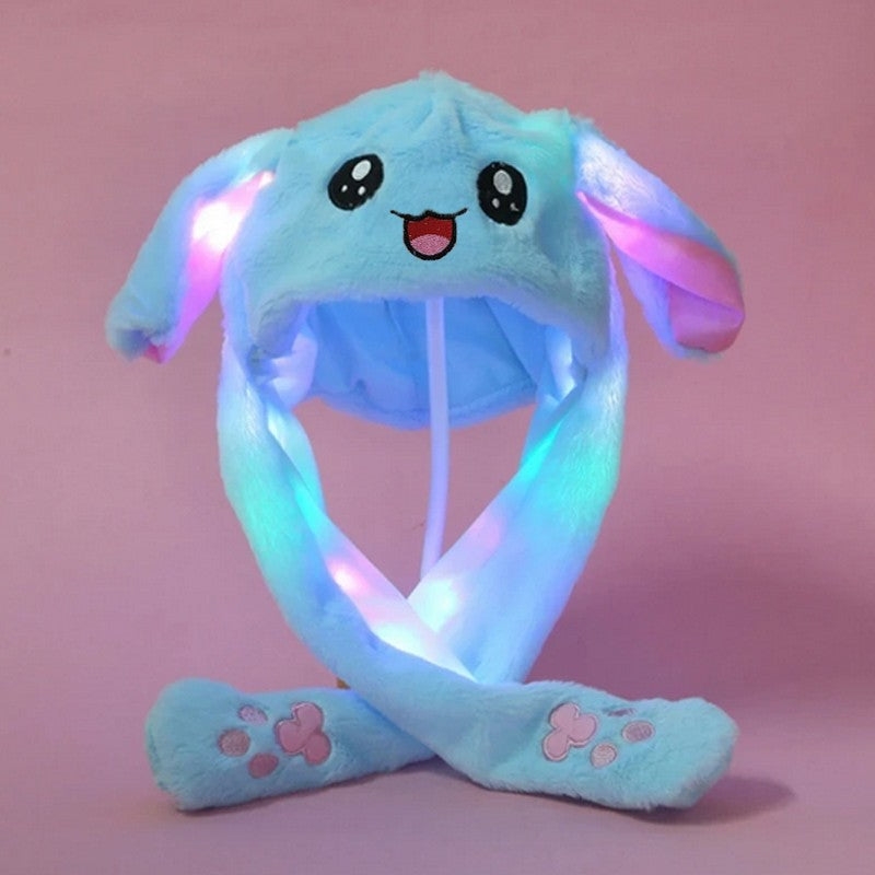 LED Plush Rabbit Hats Glowing Bunny Ears Hat With Moving Ears Cute Spring Cap Adult Children Funny Gift Cosplay Costume