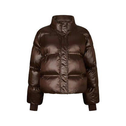 Fashion Glossy Padded Jacket Women's Solid Turtleneck Long Sleeve Warm Down Coat 2025 Autumn Winter New Lady Casual Outerwear