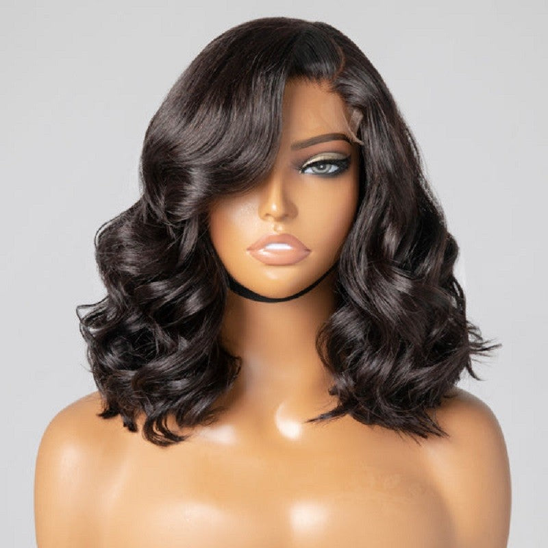 Peruca Curta Bob Dupla Puxada Sem Cola Cabelo Humano Ondulado Bruto Vietnamita Peruca Frontal de Renda Pré-Cortada 13x4 HD em Promoção