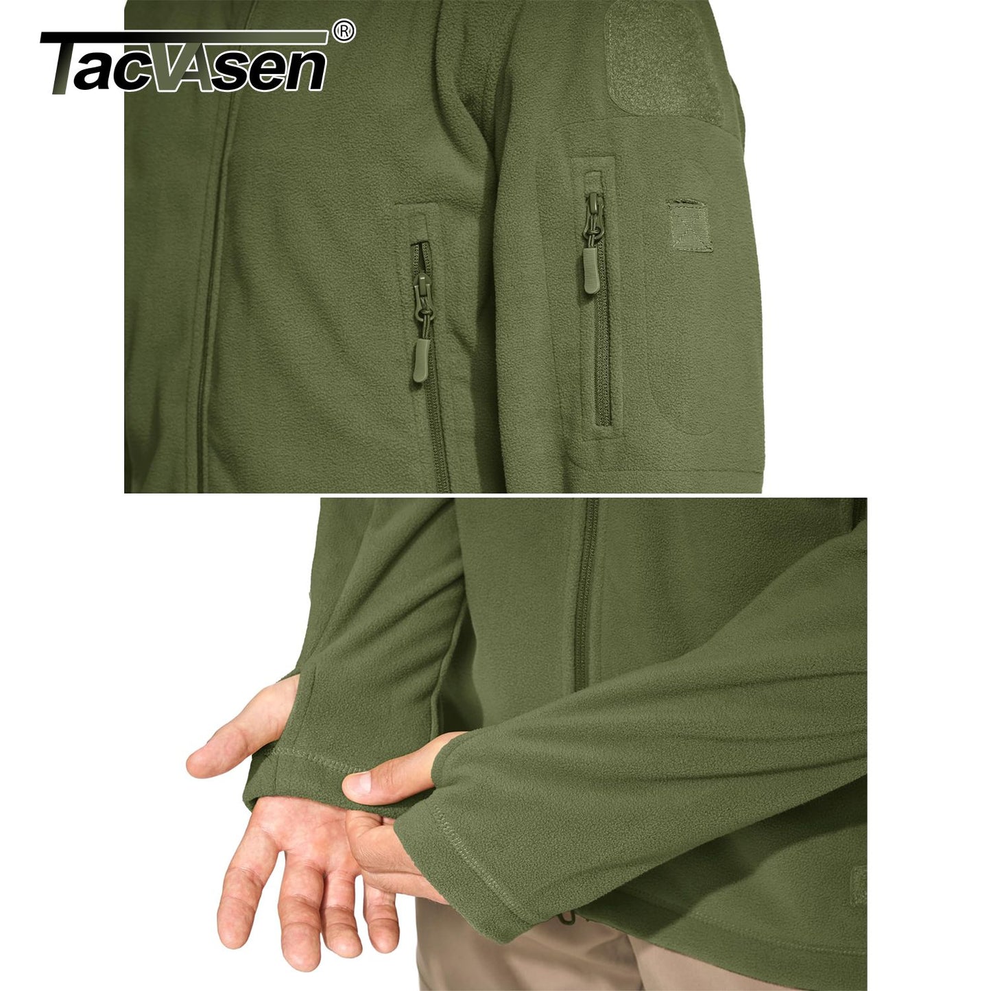 TACVASEN Winter Hooded Coats Mens Fleece Jackets Full Zip Up Multi-Pockets Fishing Hiking Climbing Outerwear Causal Parka Tops