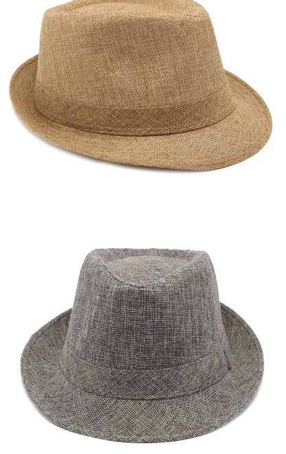 Middle-aged Spring and Summer Outdoor Sun Protection Hat Beach Top Hat Female Casual Retro Jazz Linen Hat  Fedoras for Man Party