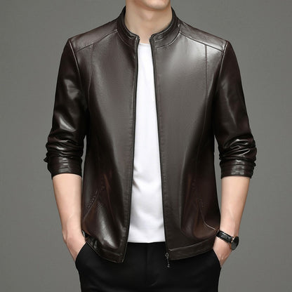 Spring and Autumn New Men's Lapel Leather Jacket Male Business Casual Middle-aged Men's Handsome Short Leather Coat Jackets 2025