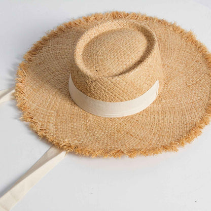 Straw hat women summer Large eaves beach vacation photo sunscreen straw hat personality European style foldable beach hat