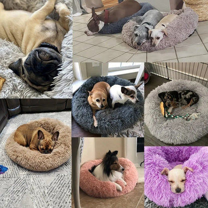 Cama Redonda Para Gatos Casa Macia Pelúcia Longa Ninho Cama Para Animais de Estimação Cesta Para Cães Produtos Para Animais de Estimação Almofada Tapete Animais Sofá Para Dormir Terno Para o Inverno