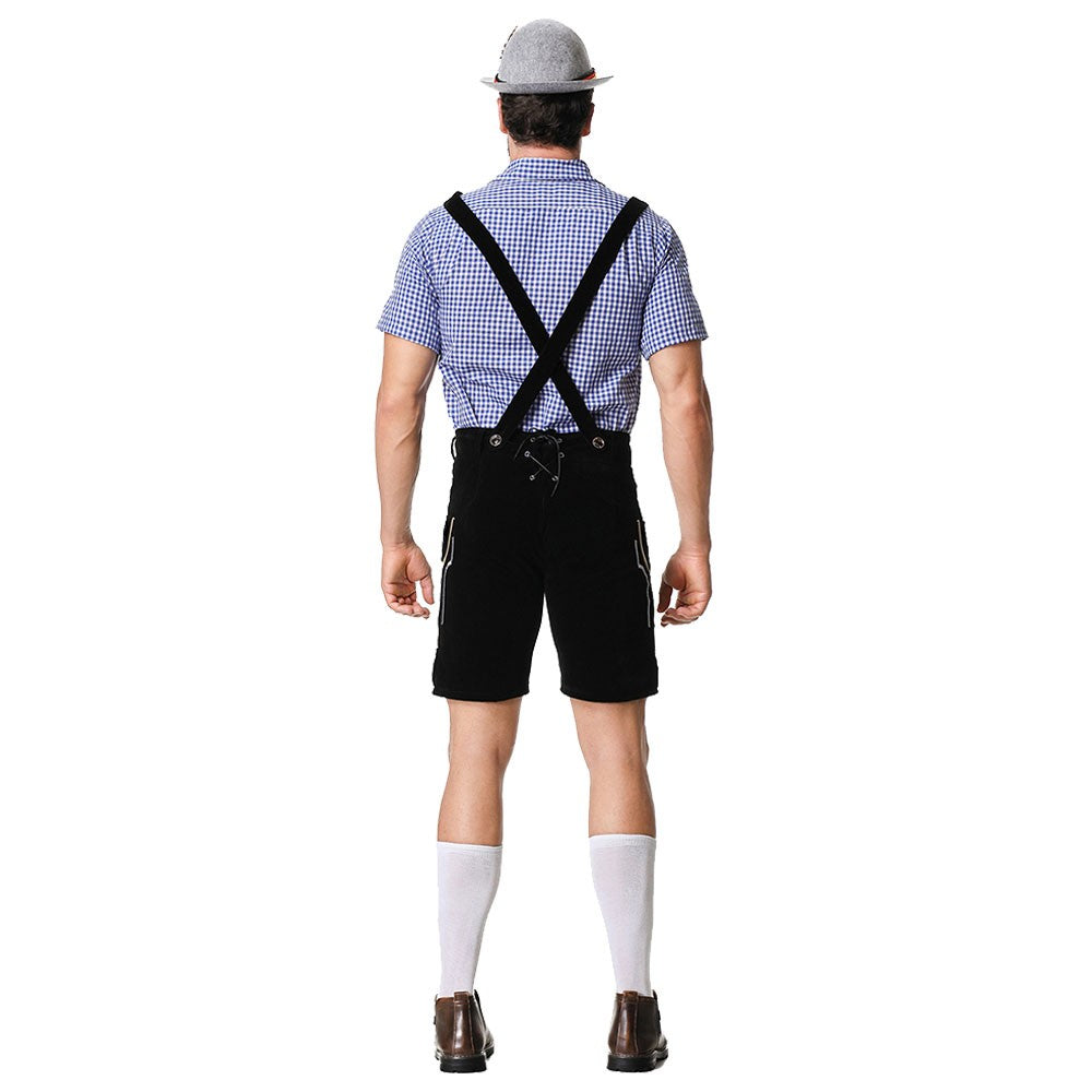 Male Oktoberfest Lederhosen Costume Bavarian Octoberfest German Beer Costume Shirt Suspender Shorts Hat Cosplay Costumes