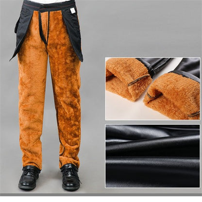 Men's High Waist Stretch Leather Pants, Windproof Straight Biker PU Pants, Warm Winter Trousers, New Fashion, 29-42