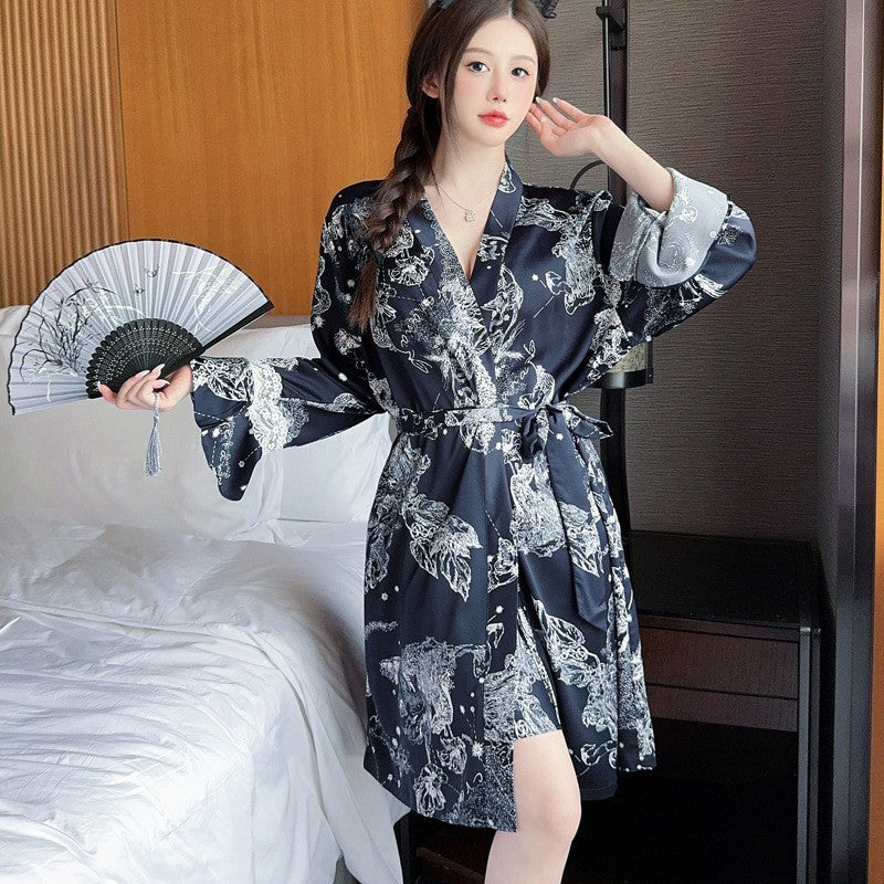 Sexy Nightwear for Women: Premium Ice Silk Strapless Camisole Nightgown Set Pure Desire Nightdress Homewear