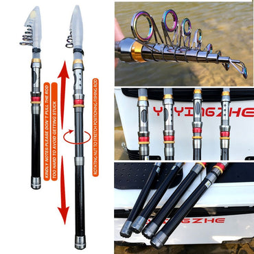 Vara de Pesca e Carretilha de Fibra de Carbono 1.8-3.6m Super Dura Vara de Pesca Telescópica Kit Carretilha de Spinning Resistência Máxima 3-8kg Pesca