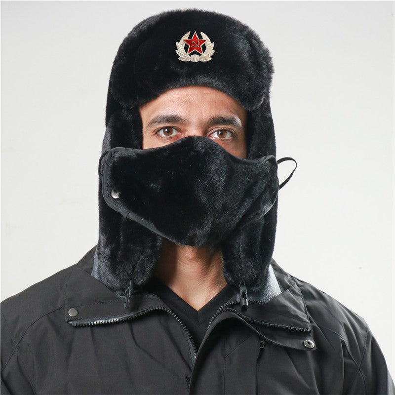 Unissex Soviético Emblema Chapéu Lei Feng Pelo Sintético de Coelho Quente à Prova de Vento com Abas de Orelha Inverno Ciclismo ao Ar Livre Estilo Russo Tempo Frio?