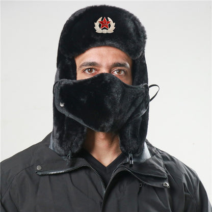 Unissex Soviético Emblema Chapéu Lei Feng Pelo Sintético de Coelho Quente à Prova de Vento com Abas de Orelha Inverno Ciclismo ao Ar Livre Estilo Russo Tempo Frio?