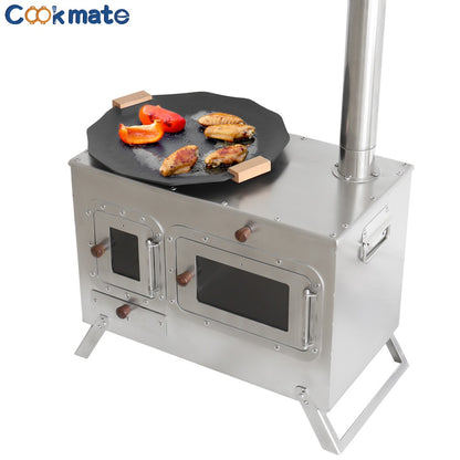 Fogão Multifuncional a Lenha para Acampamento Queimador Externo Portátil com Forno Barraca Fogão Caminhada Piquenique Churrasco Assar Aquecimento Pizza