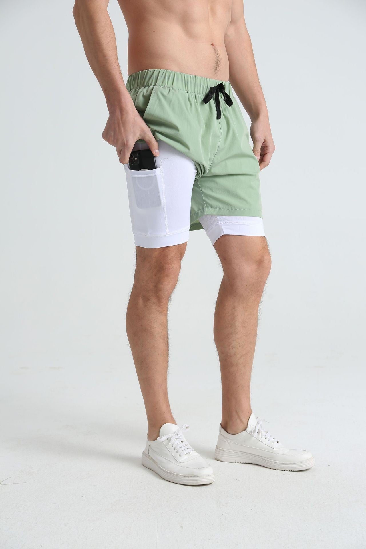 Men's sports double-deck shorts Fitness Quick Dry Training Shorts Casual 2 In 1 Multi-pocket sweatpants Men Gyms Running shorts