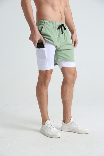 Men's sports double-deck shorts Fitness Quick Dry Training Shorts Casual 2 In 1 Multi-pocket sweatpants Men Gyms Running shorts