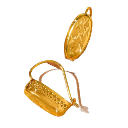 Niche Unique Retro Embossed Gold Ear Hooks For Women 24K Gold AU999, Special pattern hard to duplicate