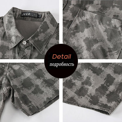 Summer Men Short Sleeve Cargo Breathable Shirt Men Casual Plaid Tactic Shirts Men Camouflage Outdoor Camp Hike Safari Work Shirt