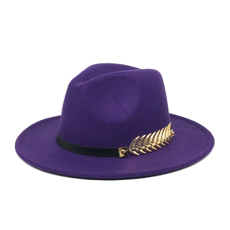 Fedora men's fedora neutral wide brim jazz hat feather belt autumn and winter british vintage panama hat