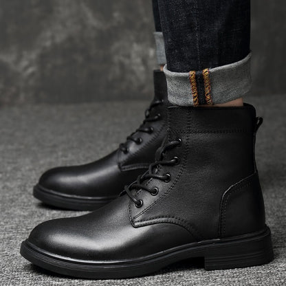 Men Winter Shoes Formal Dress Boots Black Motorcycle Boots Warm Oxford Ankle Men's Boots Genuine Leather High Quality Big Siz 50