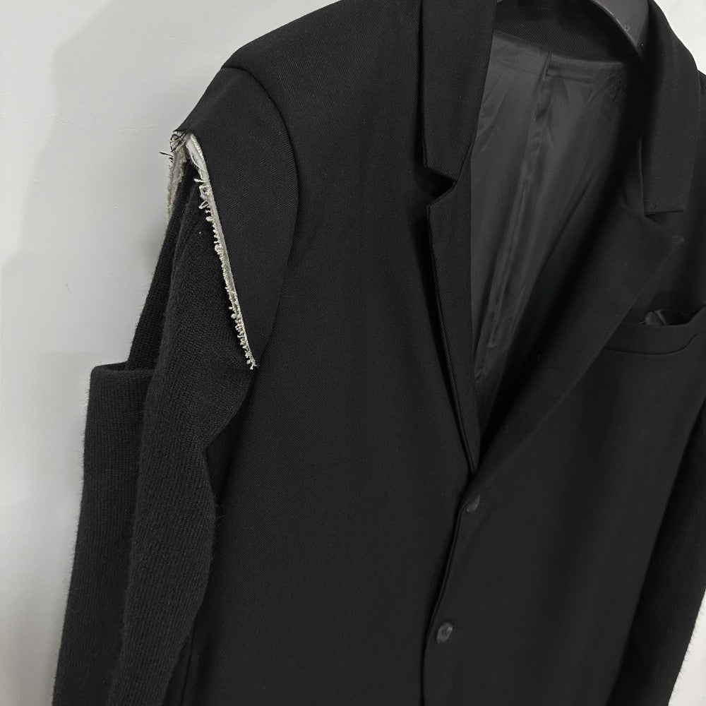 High Street Men's and Women's RO Dark Show Knitted Edge Splicing Sleeve Wide Shoulder Windbreaker Coat Medium Length Blazer Coat