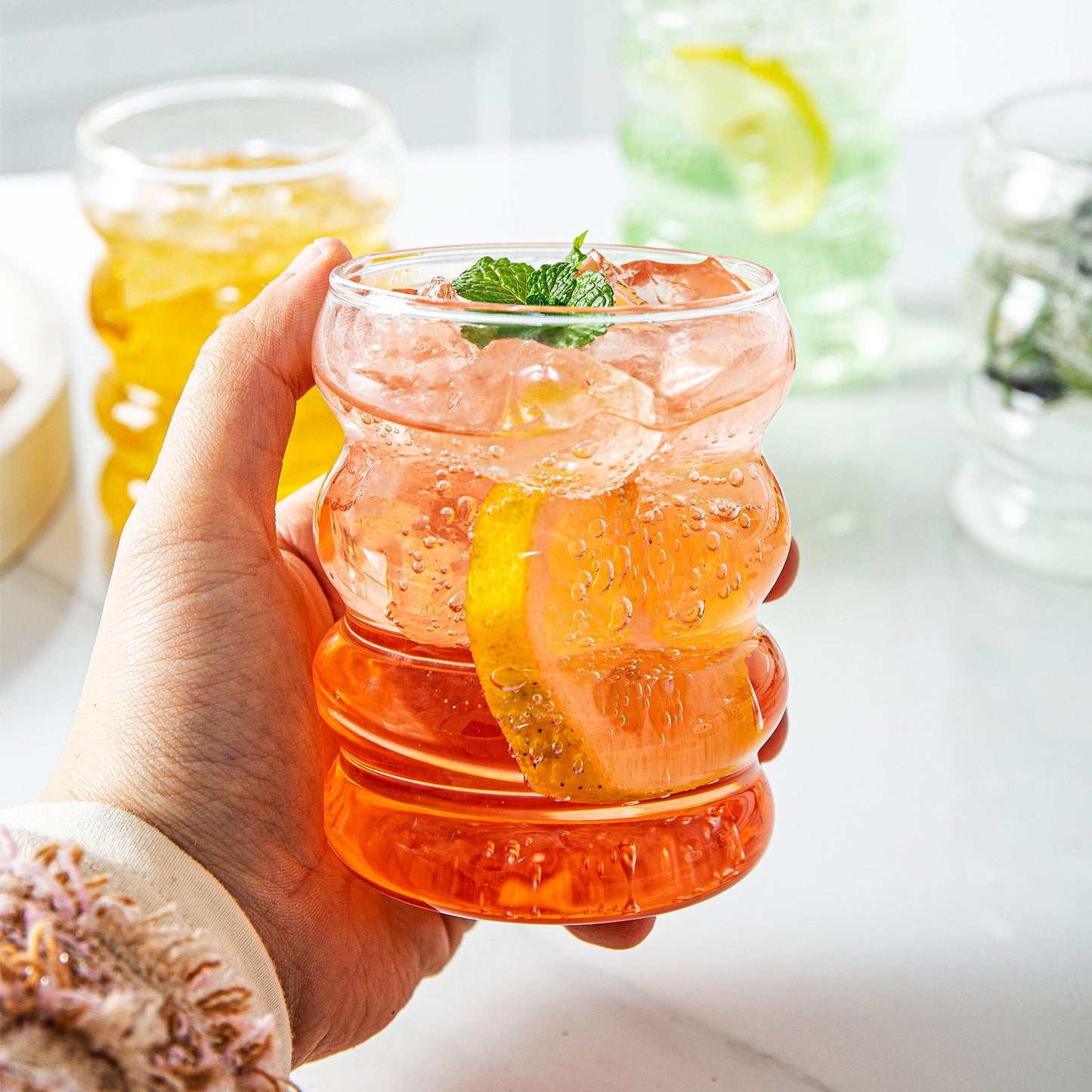 1-4PCS Creative Glass Cup Heat-resistant Tumbler Drinkware Tea Juice Milk Coffee Mug Home Water Glasses Ripple Mug 350ml