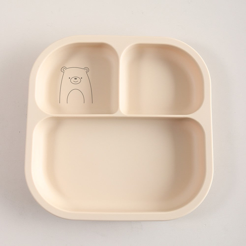 Spill-Proof 3-Section Suction Plate | Custom Name & Fun Cartoon Designs for Toddlers baby silicone square plate