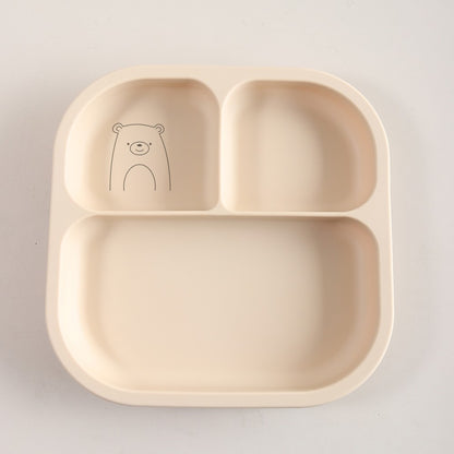 Spill-Proof 3-Section Suction Plate | Custom Name & Fun Cartoon Designs for Toddlers baby silicone square plate