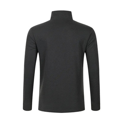 Men's Business Casual Polo Long Sleeve T-shirt spring and autumn Twill jacquard zipper polo shirt Comfortable and Breathable Top