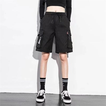 2025 Y2K Cargo Shorts Women Harajuku Black Oversized Wide Leg Shorts Summer Streetwear Fashion High Waist Baggy Short Pants New
