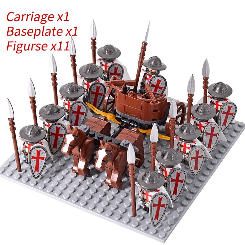 Castelo Medieval Cavaleiros Guerreiros Espartanos Cruzados Legião Romana Infantaria Cavalo de Guerra Carruagem Blocos de Montar Brinquedo de Figuras