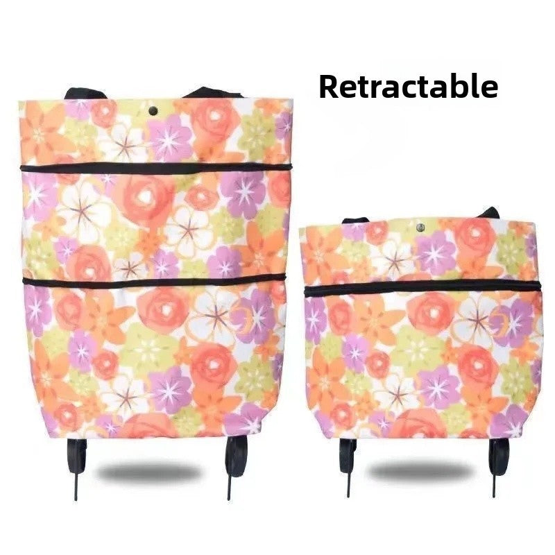 Shopping Bag with Wheels Foldable Hand Pull Extendable Vegetable Buying Car Casual Polyester Fiber Home Use Logo Addable