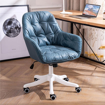 Leather Office Chair, Mid Century Desk Chair with Wheels and Ergonomic Armrests, Adjustable Height Swivel Rolling Task Chair,