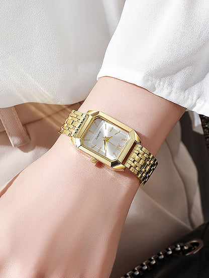 Ladies Quartz Watch Bracelet Set Square Steel Band Minimalist Design Birthday Gift Compact Jewelry Kit without Box