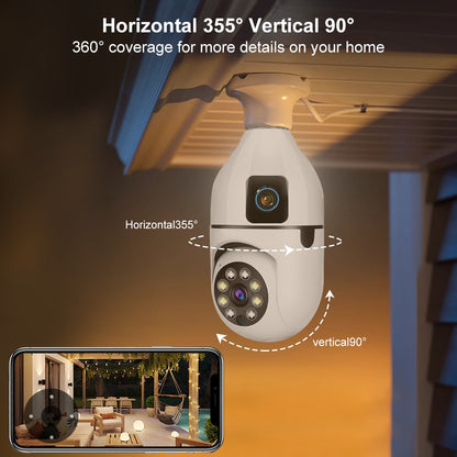 5MP CCTV PTZ WiFi Dual Lens Screen E27 Bulb Camera Tuya Smart Life Security Video Surveillance Camera Ai Human Auto Tracking