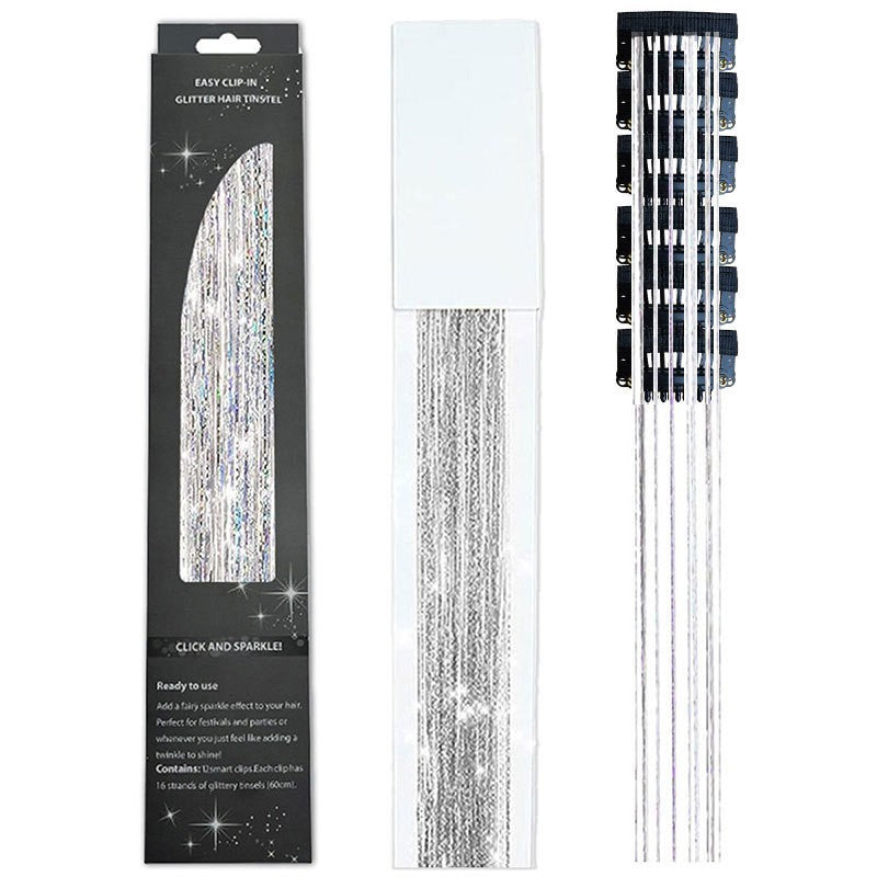 6/12 peças de tic-tac de cabelo sintético, peça única, extensões de cabelo com brilho feminino, kit de enfeites de cabelo, peruca brilhante resistente ao calor