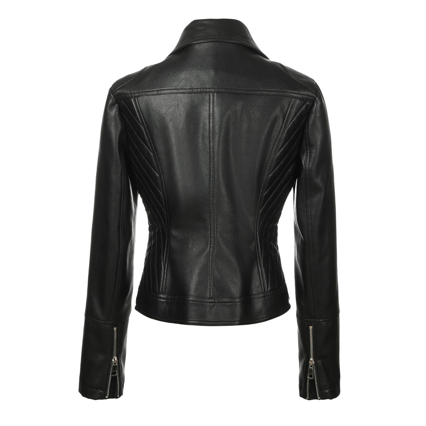 ? Biker Style Pu Leather Jacket for Women - Vegan Faux Motorcycle Jacket with Zipper & Buttons (Black/White/Red/Green)