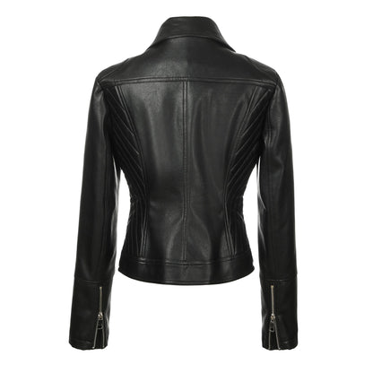 ? Biker Style Pu Leather Jacket for Women - Vegan Faux Motorcycle Jacket with Zipper & Buttons (Black/White/Red/Green)