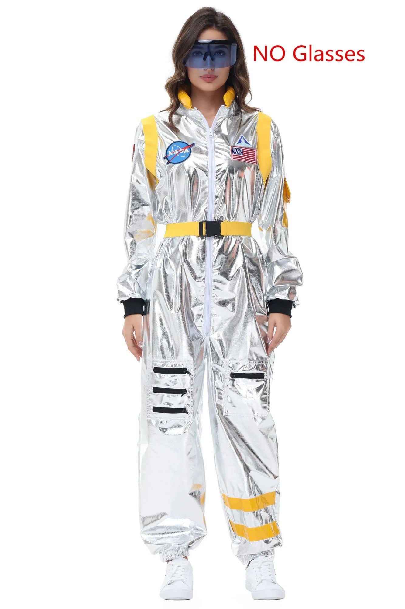 Adult Silver Astronaut Costume Men Women Spaceman Suit Space Jumpsuit Halloween Cosplay Party Dress Up
