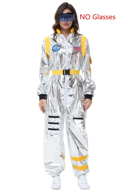 Adult Silver Astronaut Costume Men Women Spaceman Suit Space Jumpsuit Halloween Cosplay Party Dress Up