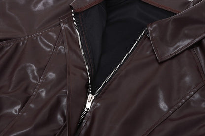 2025 Fashion Faux Leather Jacket Aesthetic Fashion Streetwear Turn-down Collar Coat Women Autumn Casual Simple Long Sleeve Coats