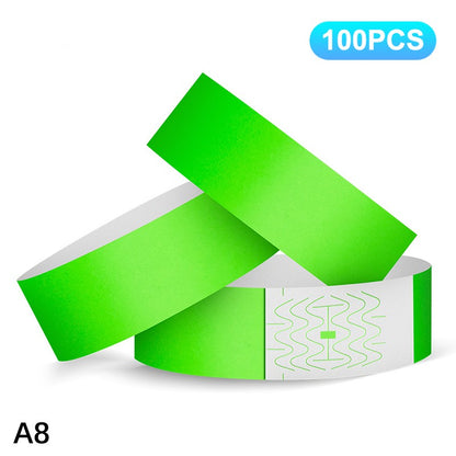 100pcs VIP Neon Paper Bracelets Fluorescent Waterproof Disposable Bracelets Tamper-Proof For Parties, Music Festivals & Events
