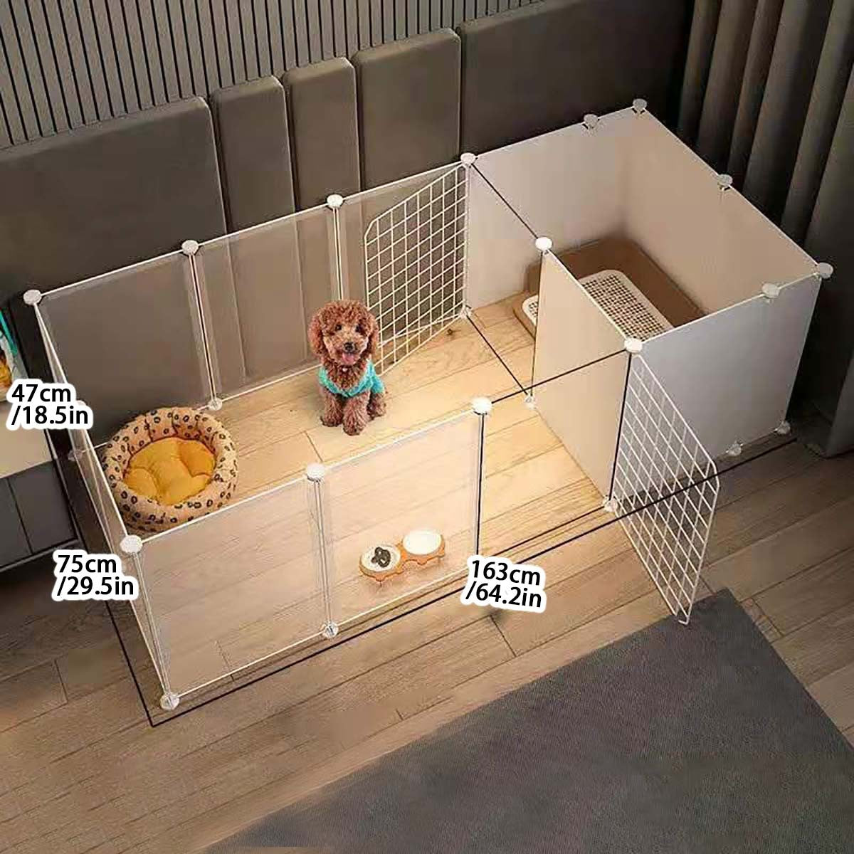 Cerca para cães de estimação Casa Canil Interno para cães pequenos Cerca de isolamento Teddy com área de banheiro gaiola para cães
