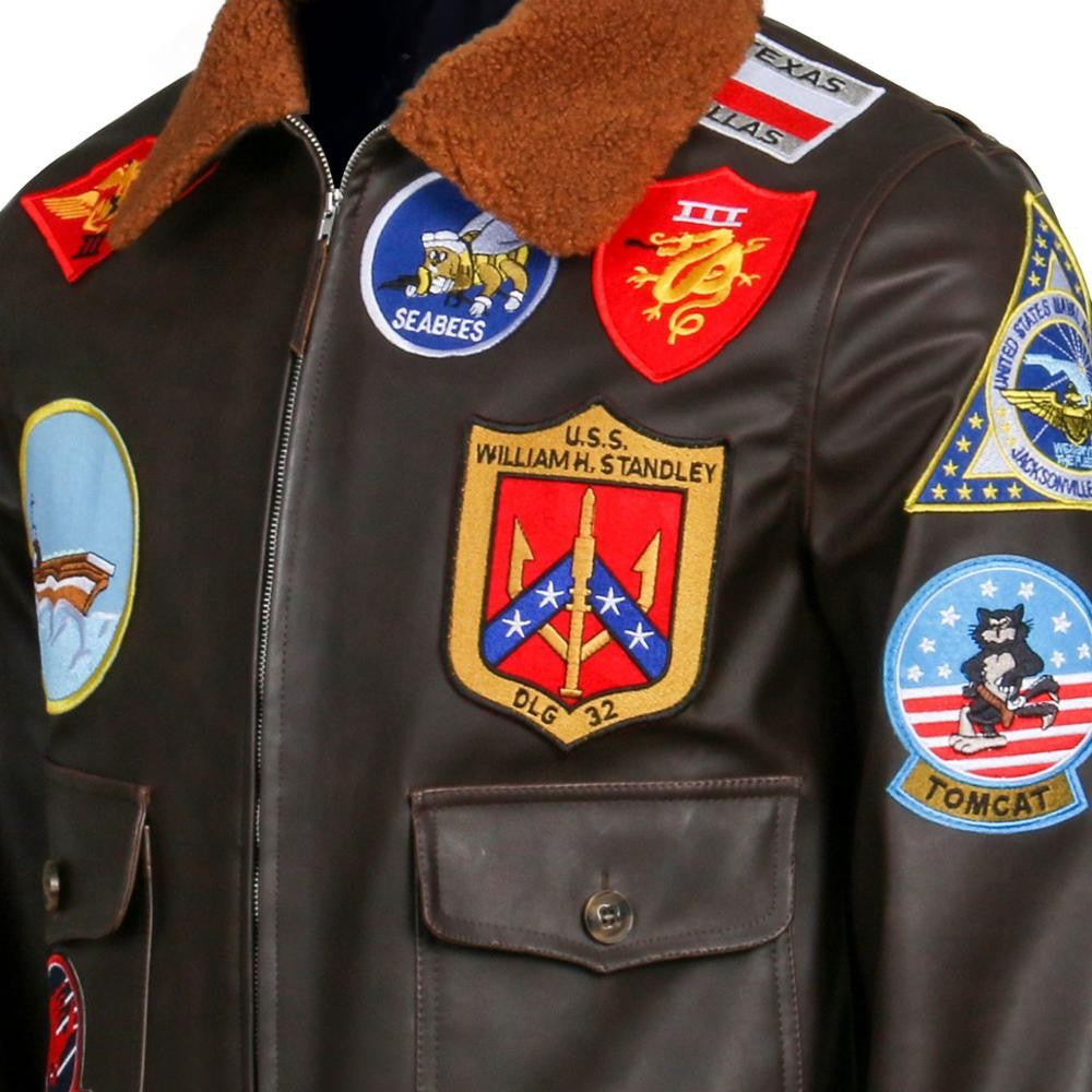 Aviator Pilot PU Leather Jacket Top Gun Men's Maverick Brown Winter Jacket Air Force Collar Coat Halloween Cosplay Outfits