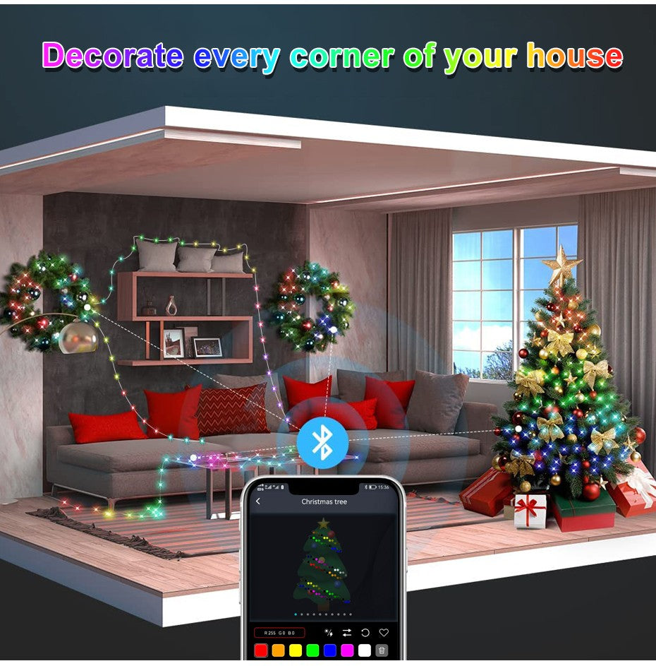 Bluetooth Smart LED String Fairy Lights 5V WS2812B Christmas Garland Light RGBIC Dream Color Waterproof IP67 for Party Holiday