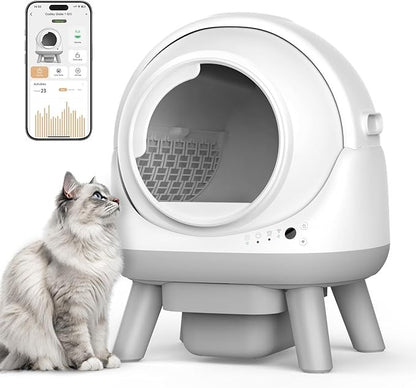 Caixa de Areia Autolimpante Automática para Vários Gatos, Sistema Robótico Inteligente com Controle por Aplicativo e Monitoramento de Saúde, Inclui Lixeira